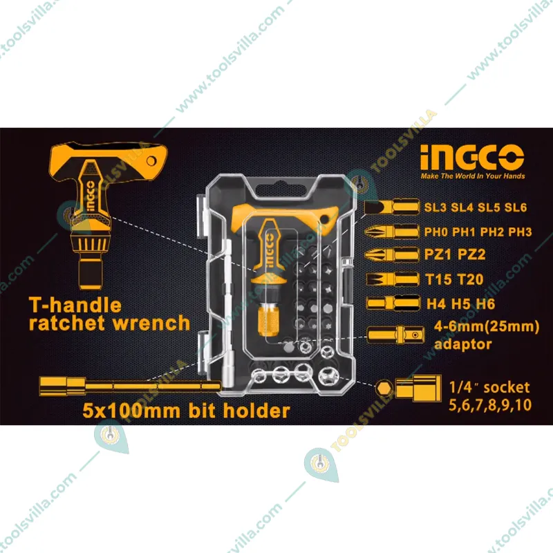 Ingco Pcs T Handle Wrench Screwdriver Set Hksdb Pack Of