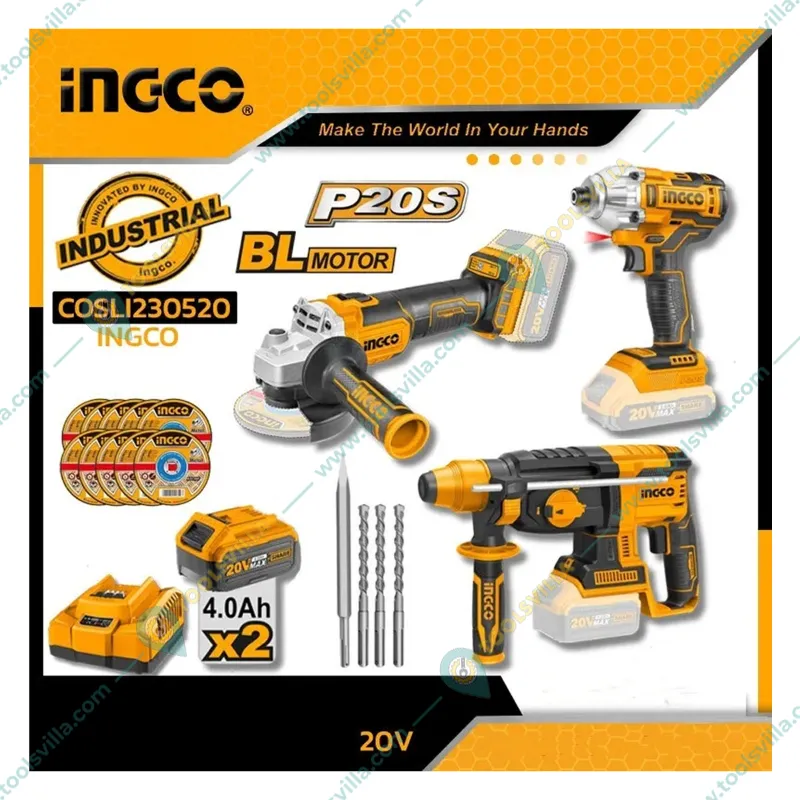 Ingco Lithium Ion Cordless Rotary Hammer Angle Grinder Impact Driver