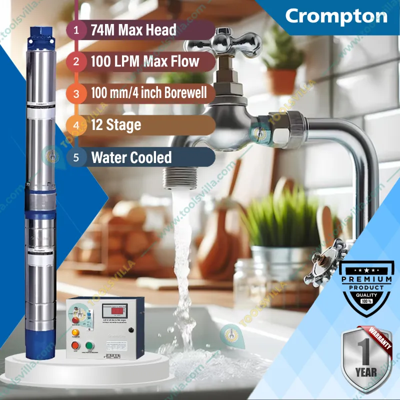 Crompton 1 5Hp 12 Stage 4 Water Filled Submersible Pump With CP