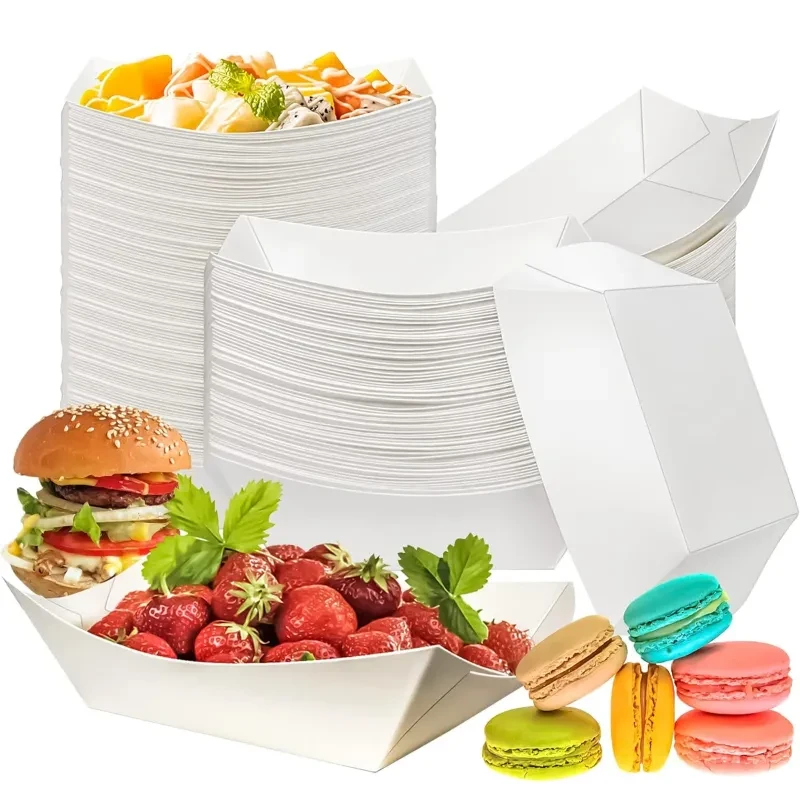 100pcs, 1250ml White Trays of 350 GSM, Disposable Trays for Snack, Cookies