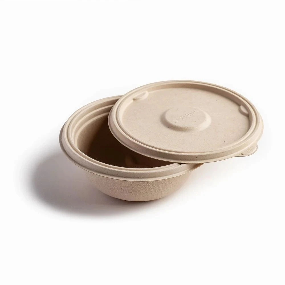 750ml Bagasse Round Zume Container With Lid, 100% Anti-Leak Technology for Food Delivery, Take Away Meals