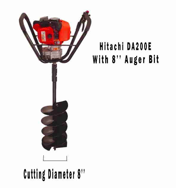 Hitachi Earth Auger DA 200E, 32.2cc, One man operated with 8 Inch Auger bit