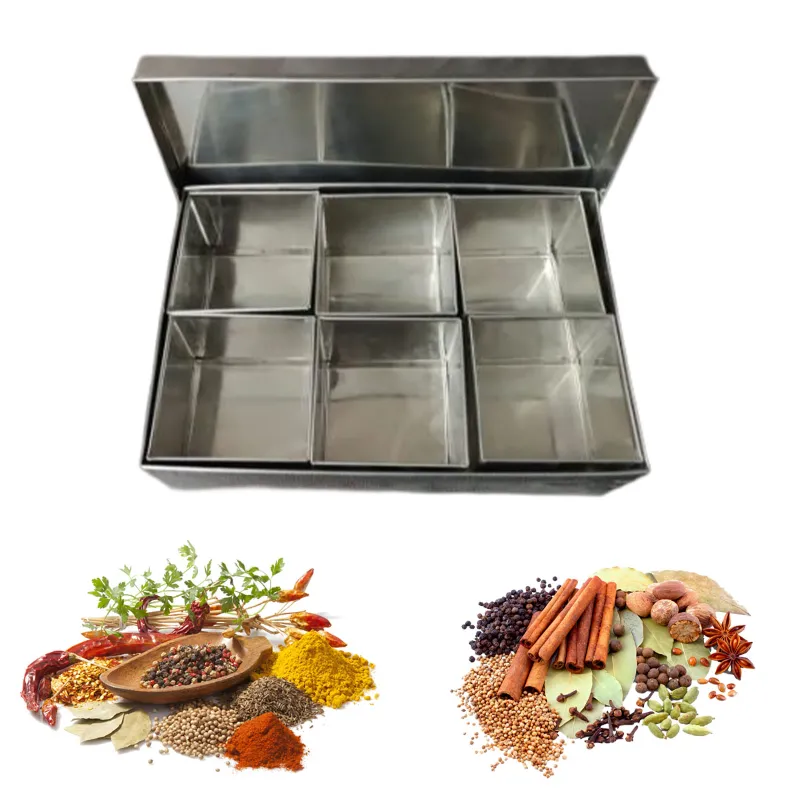 Commercial 6 Compartment 1 Kg Capacity SS Masala Peti or Containers