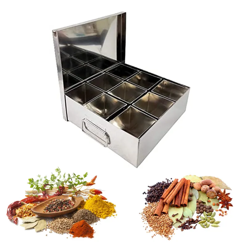 Commercial 9 Compartment 1 Kg Capacity SS Masala Peti or Containers