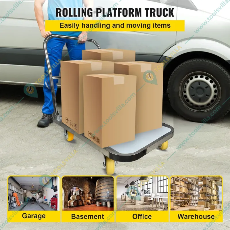 EverBest® 1000 Kg Capacity SS304 Stainless Steel Foldable Platform Trolley with 360 Degree Swivel Wheels