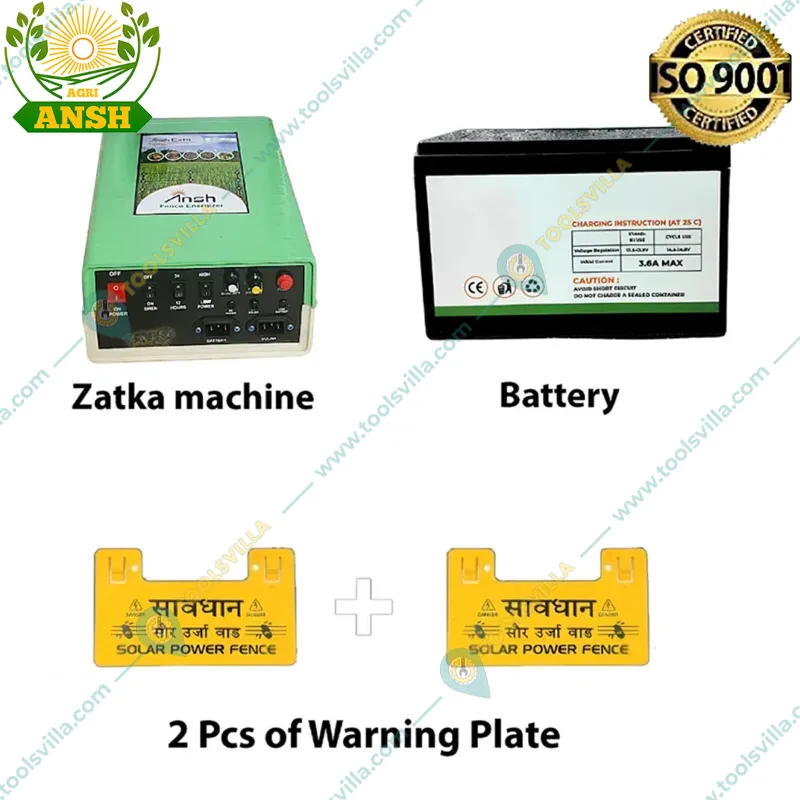 Agriansh 18 KV Solar Zatka Machine for 100 Acre with Siren, Cable, Battery Connector and Warning Plate