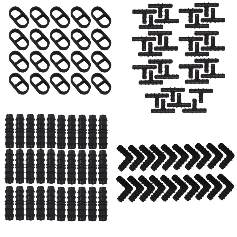 100 Pcs of Drip Irrigation Kit, 1/2 inch Tubing Set Accessories (Tees, Couplings, Elbows, End Cap)