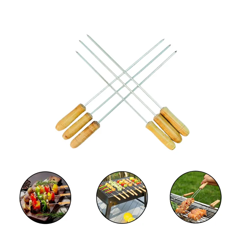 10 inch Barbeque Grill Skewers with Wooden Handle (Pack of 6 pcs)