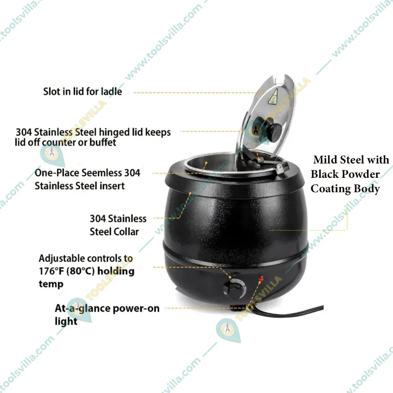 Premium Quality 10L Commercial Electric Soup Kettle Warmer - 1000W