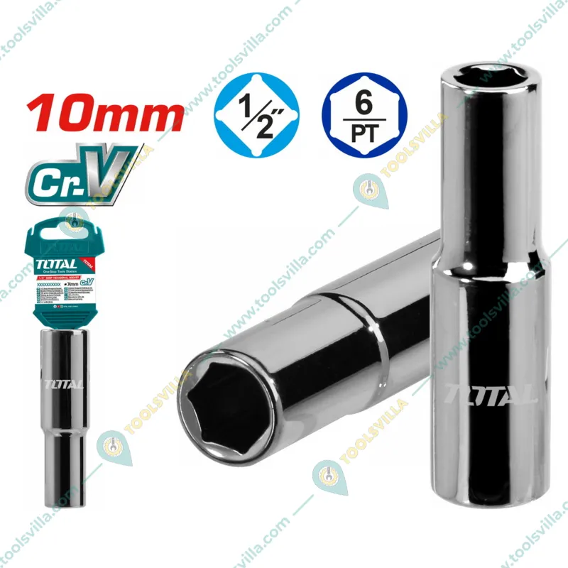 Total 1/2 Inch Drive 10 mm Deep Hexagonal Socket (THTST12103L) Pack of 5