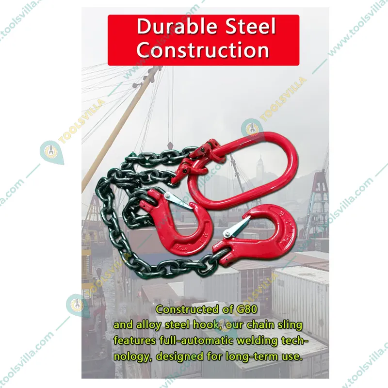 LIFT IT 4.5 Ton Load Capacity 10 mm Double Leg G80 Chain Sling With Hook, Masterlink & Chain Connector(Size-2 Meter)