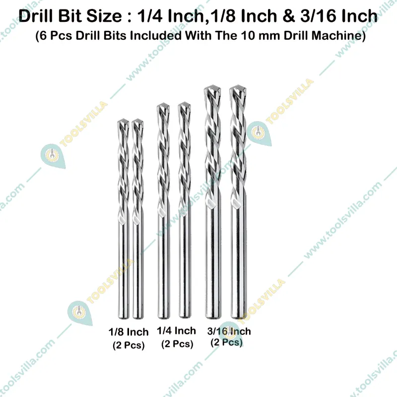 Heavy Duty 10 mm Electric Drill Machine With 6 Pcs Drill Bits, 300 W & 2600 RPM