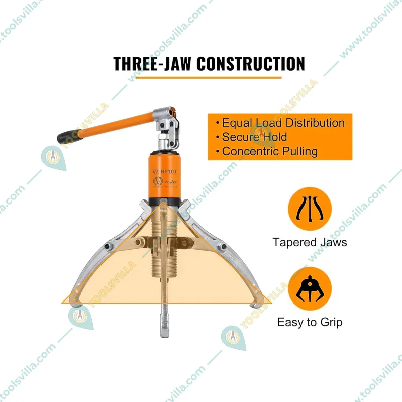 VOLTZ 10 Ton 3 Jaw Hydraulic Gear Puller, Wheel Bearing Hub Removal Tool (VZ-HP10T)
