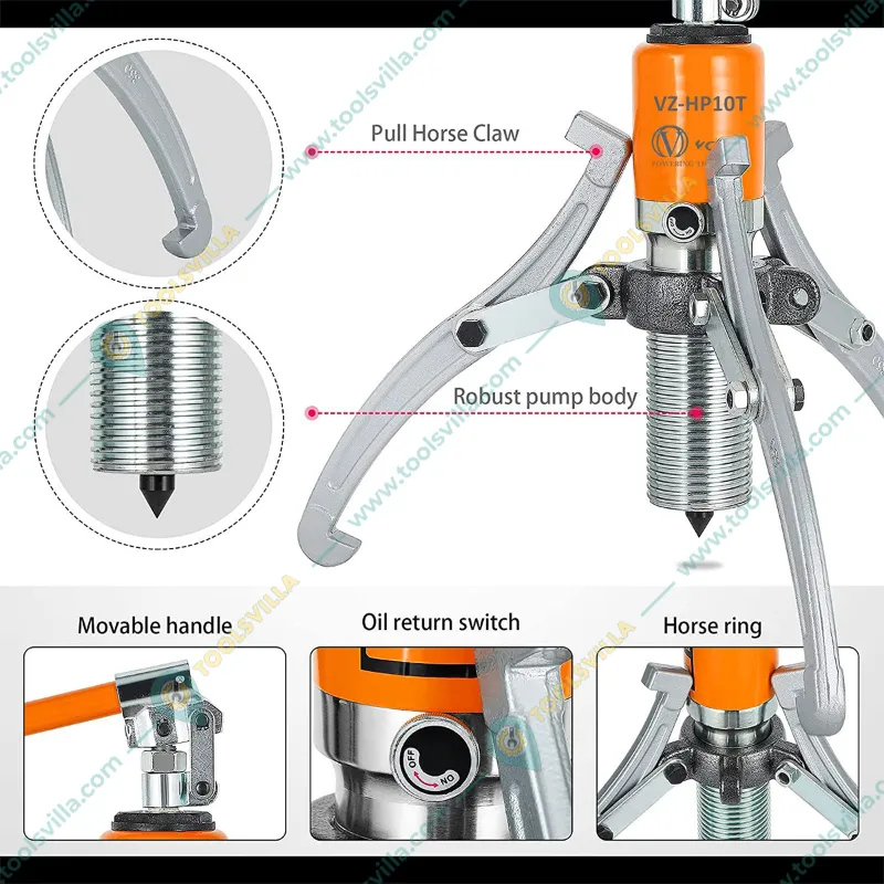 VOLTZ 10 Ton 3 Jaw Hydraulic Gear Puller, Wheel Bearing Hub Removal Tool (VZ-HP10T)