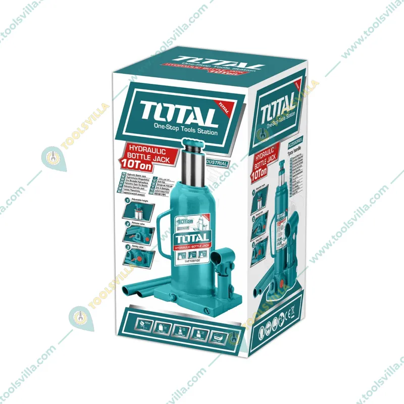 Total 10 Ton Hydraulic Bottle Jack, 460 mm Maximum Lifting Height For Hatchback Cars, Compact SUVs,  Passenger Cars (THT109102)