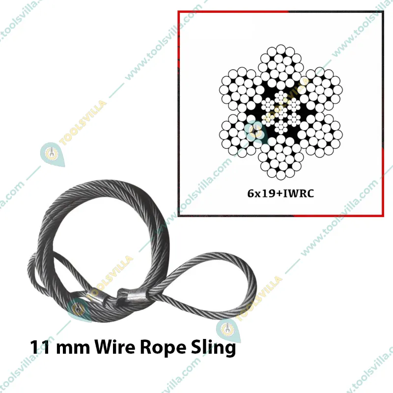 MAHADEV 11 mm 13 Meter Wire Rope Sling,1400 kg load capacity, 6x19 Steel Core For Lifting, Rigging, and Material Handling