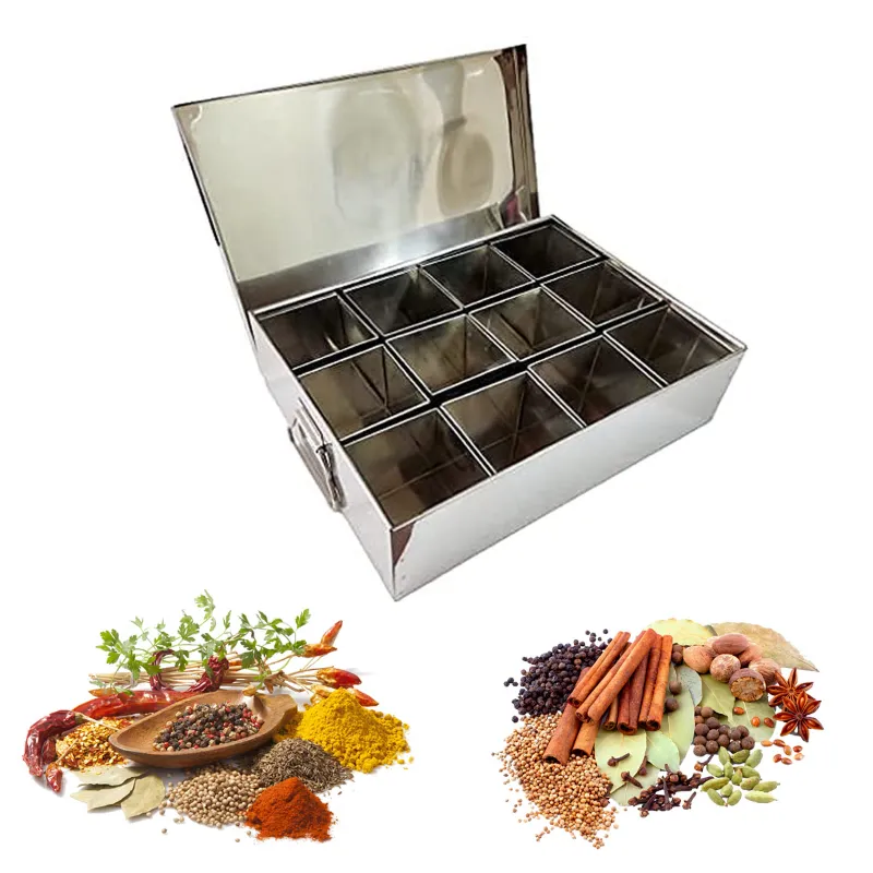 Commercial 12 Compartment 1 Kg Capacity SS Masala Peti or Containers
