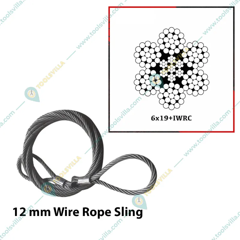 MAHADEV 12 mm 11 Meter Wire Rope Sling, 1700 kg load capacity,6x19 Steel Core For Lifting, Rigging and Material Handling