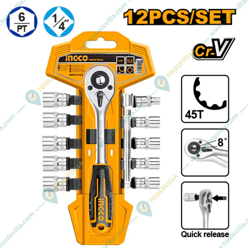 Ingco 12 Pcs 1/4" Dr. Socket Set (HKTS14122)