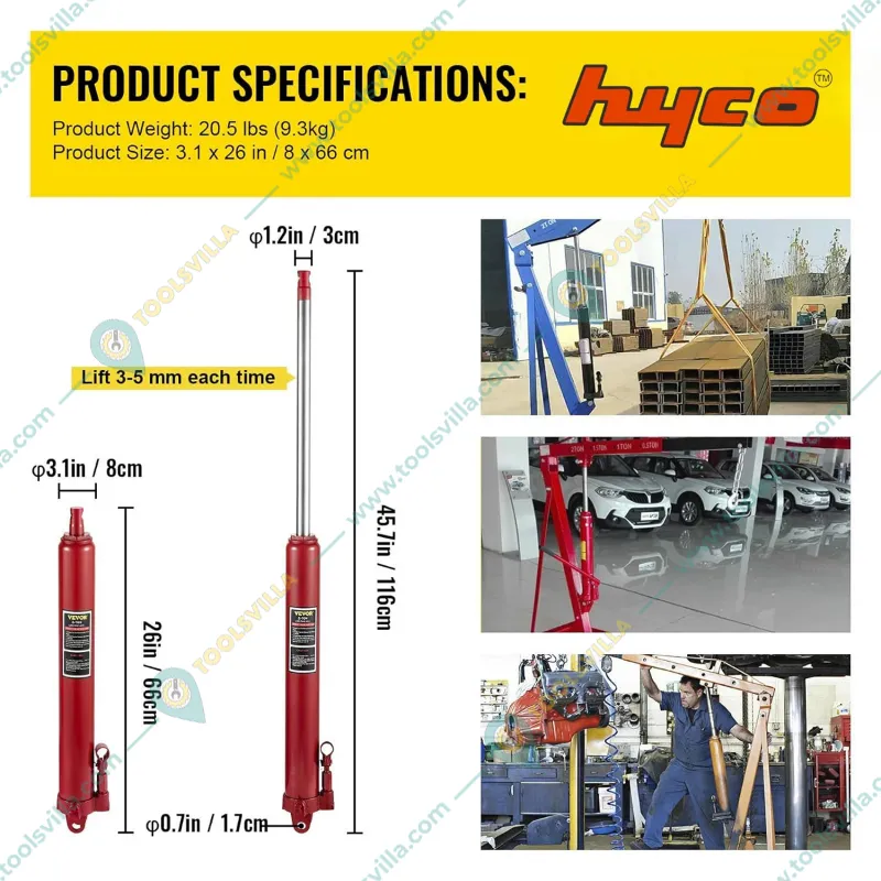 Hyco 12 Ton Long Hydraulic Ram Jack, with 1161 mm Maximum Lifting Height
