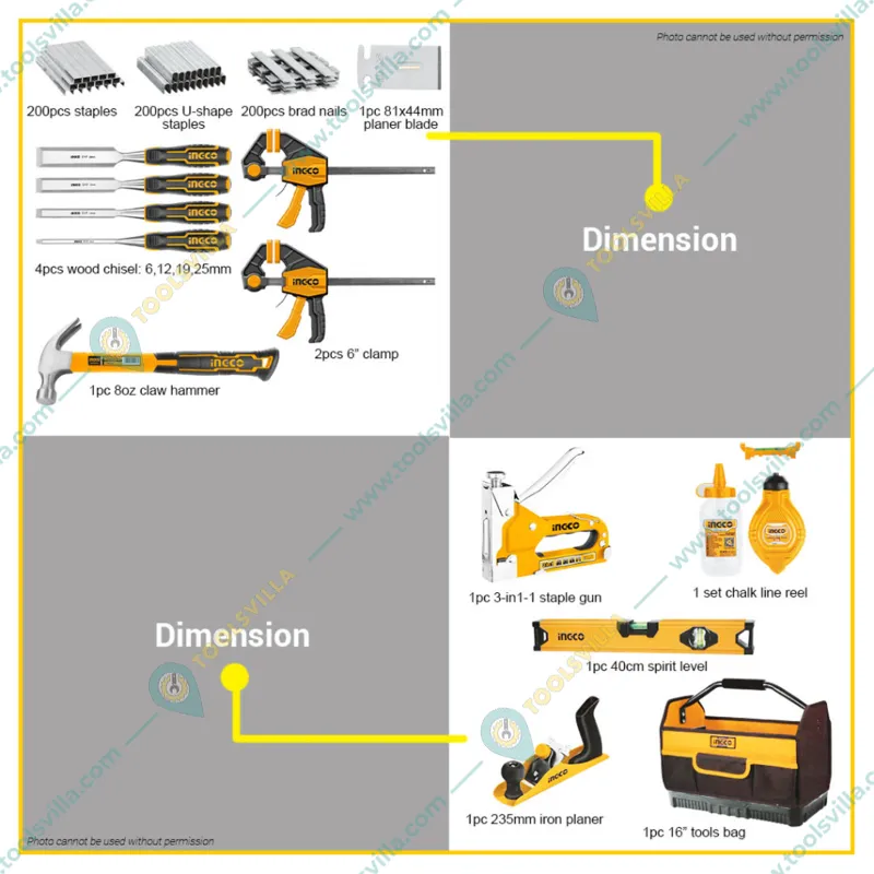 INGCO 13 pcs Woodworking Tools Set for Carpenter (COS23046)