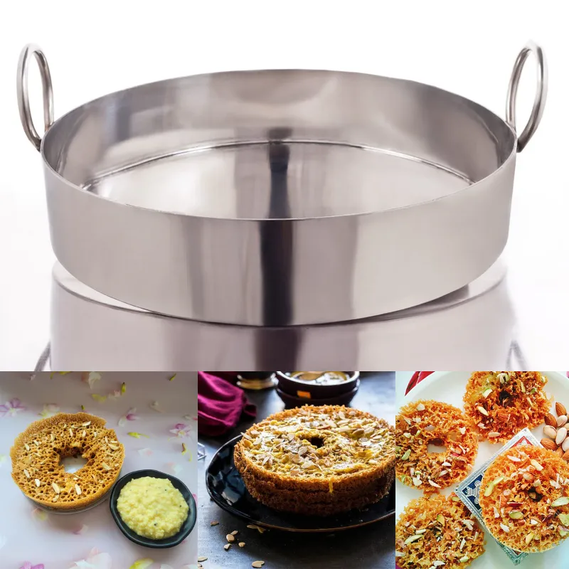 Commercial Stainless Steel 14 inch Flat Ghevar Kadai 3 MM Thick Kitchenware