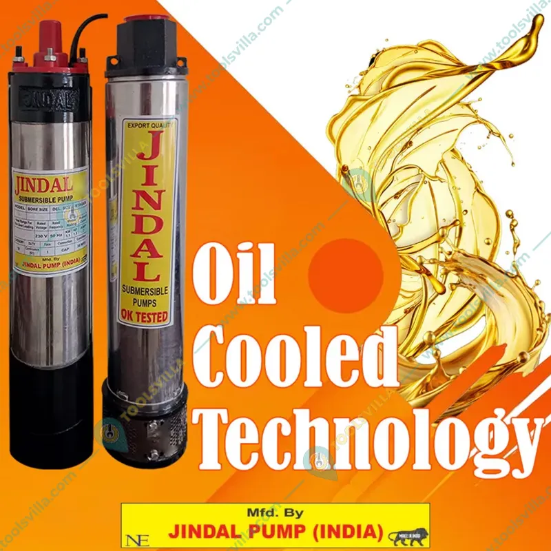 Jindal 1.5Hp 12 Stage 4 inch(V4) Single Phase Oil Cooled Borewell Submersible Pump with Control Panel - 1 Year Warranty