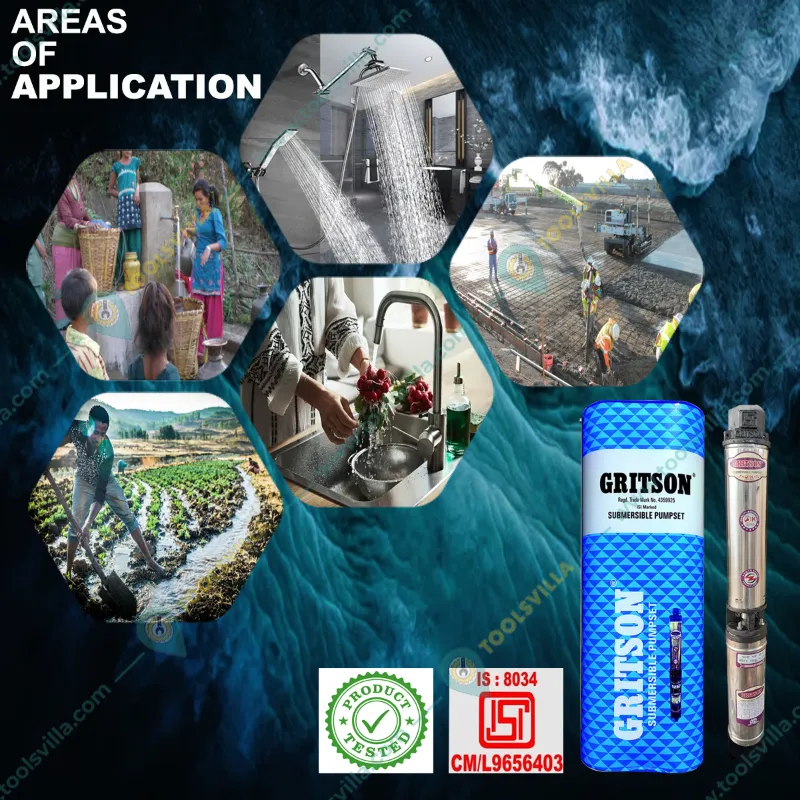 Gritson 1.5 HP 20 Stage(4 inch)V-4 1Phase Water Cooled Submersible Pump With CP & Accessories 1 Year Warranty