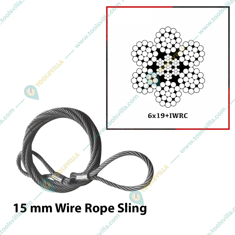 MAHADEV 15 mm 10 Meter Wire Rope Sling, 2600 kg load capacity,6x19 Steel Core For Lifting, Rigging and Material Handling