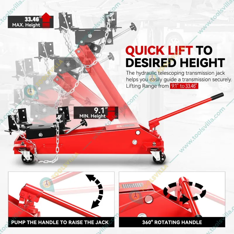 Hukums 1.5 Ton Heavy Duty Low Profile Hydraulic Transmission Jack With Chain