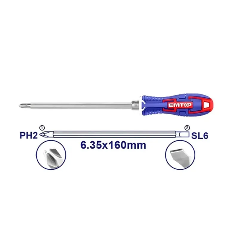 EMTOP 6.35x160mm Shank Size 2-in-1 Screwdriver Set (ESDRH0202) – Pack of 2