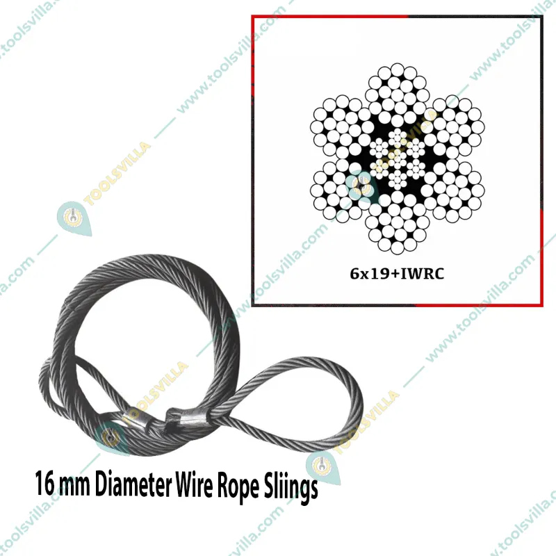 National 16 mm 6 Meter Wire Rope Sling,6x19 IWRC, Single Leg For Lifting, Rigging, and Material Handling