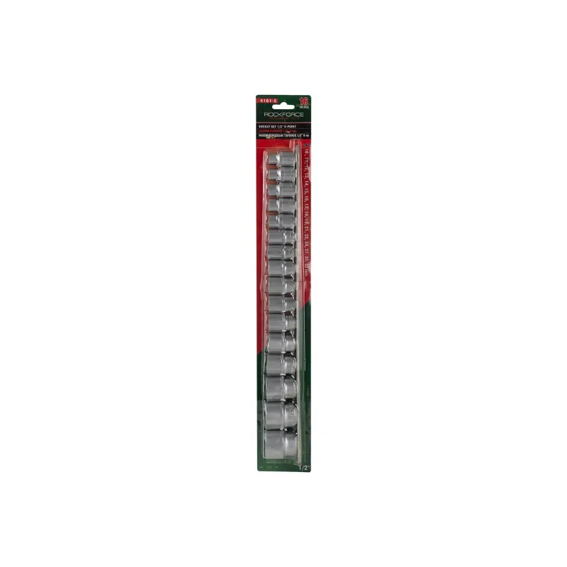 ROCKFORCE 16-Piece 1/2" 6-Point Socket Set on Bar (RF-4161-5)