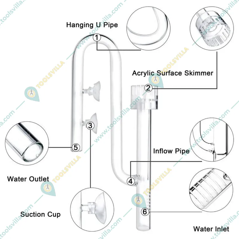 Glass Lily Pipe with Surface Skimmer Inflow Outflow for Canister Filter (17 mm) Aquarium Tool