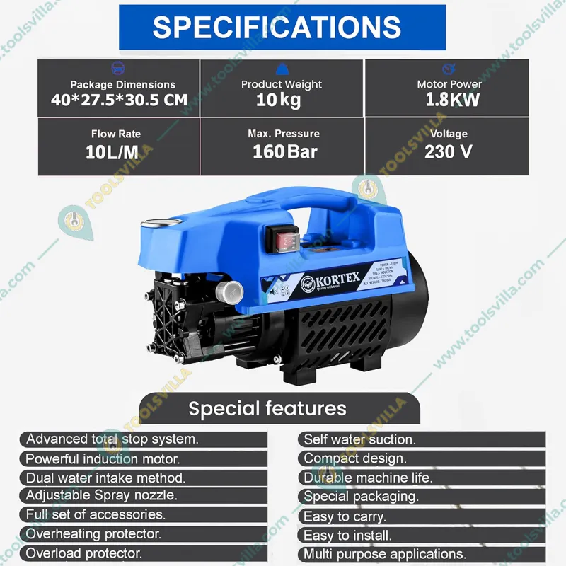Kortex-B5 Copper Winding 130 Bar High Pressure Car Washer Machine, 1800 Watt