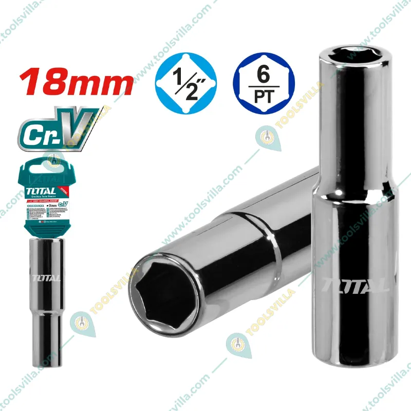 Total 1/2 Inch Drive 18 mm Deep Hexagonal Socket (THTST12183L) pack of 3