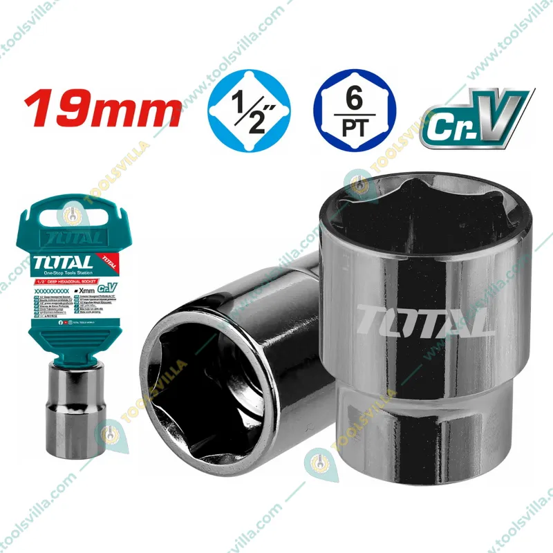 Total 1/2 Inch Drive 19 mm Hexagonal Socket (THTST12191) Pack of 5