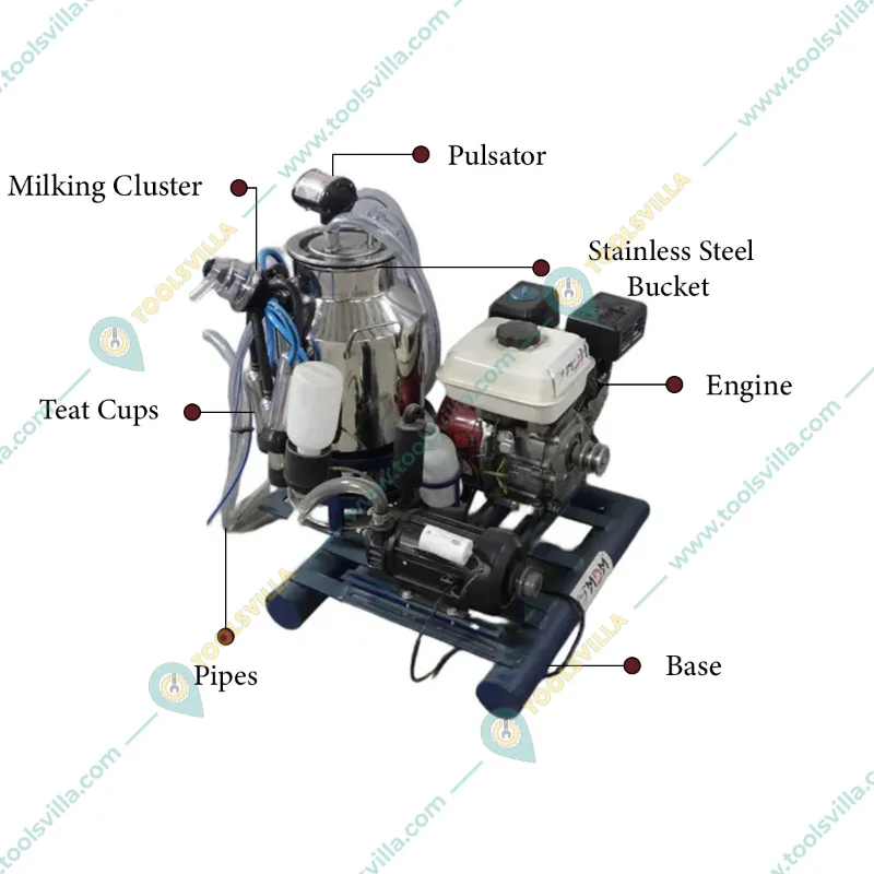 Heavy Duty 1HP Single Bucket Milking Machine 300 LPM Vacuum Speed