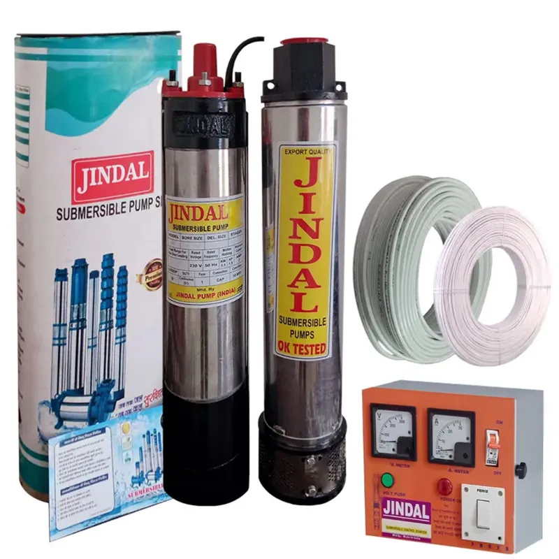 Jindal 1HP 10 Stage (V4) 1Ph Oil Cooled Submersible Pump With CP, 30m Cable & 30m Safety Wire - 1 Year Warranty