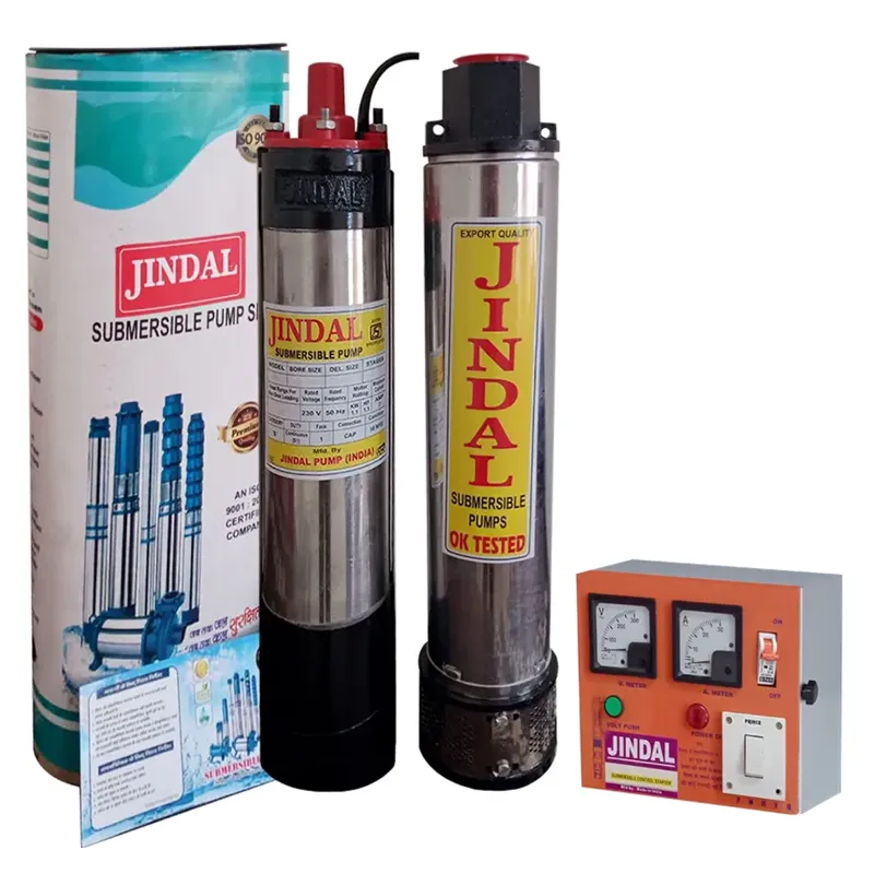 Jindal 1 Hp 10 Stage 100mm/4" Bore Single Phase Oil Cooled Borewell Submersible Pump With Control Panel- 1 Year Warranty
