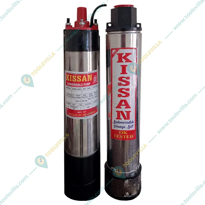 Kissan 1 Hp 10 Stage 100mm/4" Bore Single Phase Oil Cooled Borewell Submersible Pump - 1 Year Warranty