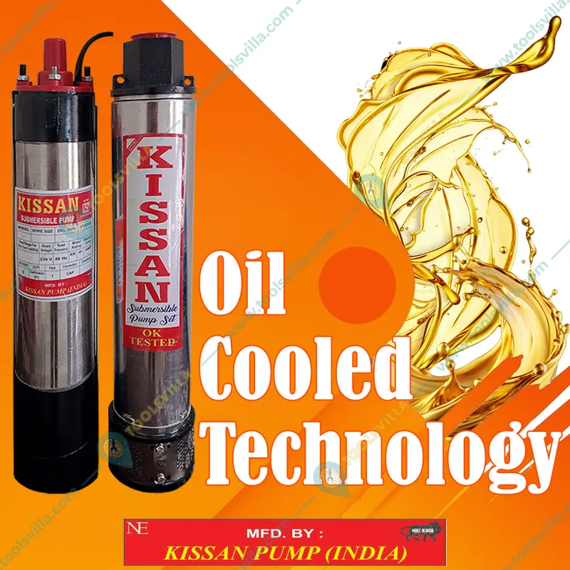 Kissan 1 Hp 10 Stage 100mm/4" Bore Single Phase Oil Cooled Borewell Submersible Pump - 1 Year Warranty