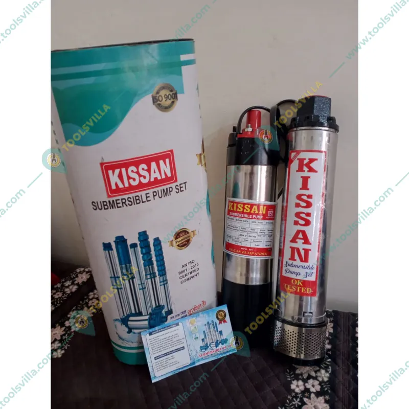 Kissan 1 Hp 10 Stage 100mm/4" Bore Single Phase Oil Cooled Borewell Submersible Pump - 1 Year Warranty