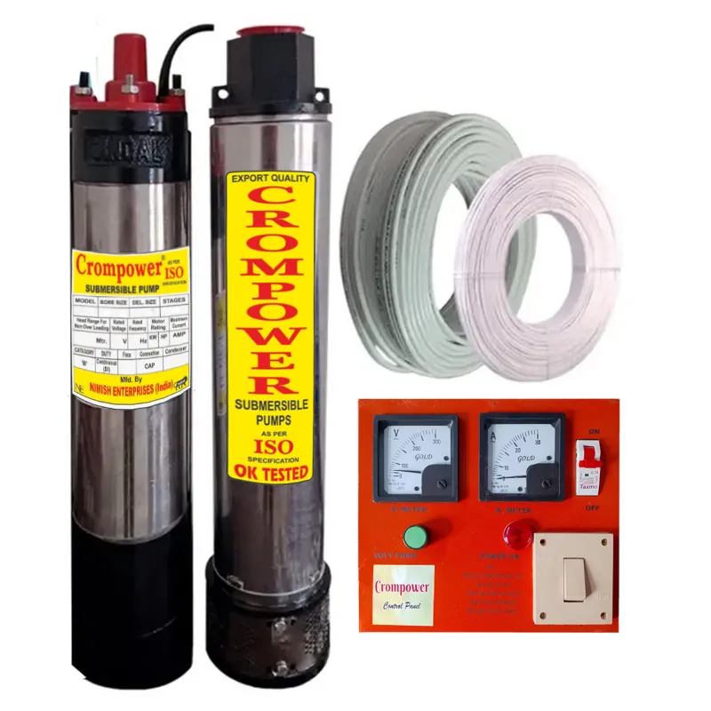 Crompower 1HP 10 Stage 1Phase (V4) Oil Cooled Submersible Pump With CP, 30m Cable & 30m Safety Wire - 1 Year Warranty