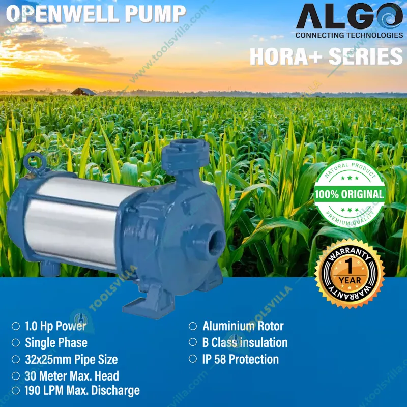 Algo 1 HP 1Phase HORA+ Series Openwell Submersible Pump With Control Panel 32x25mm - 1 Year Warranty (HPS-7/10S)