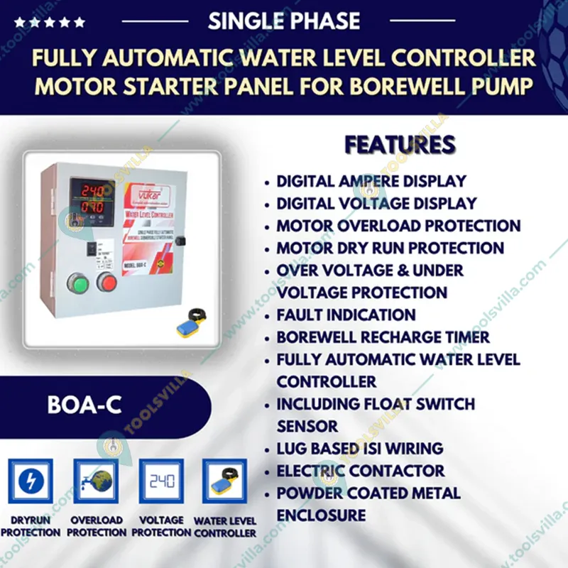 Vukar 0.75Hp 1Ph Fully Automatic Borewell Submersible Pump Starter Panel With Float Switch (BOA-C) - 3 Months Warranty