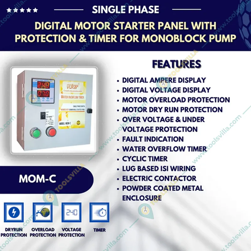 Vukar 1.5 Hp 1Phase Semi-Automatic Monoblock Pump Starter With Overflow Timer & Motor Safety (MOM-C) - 3 Months Warranty
