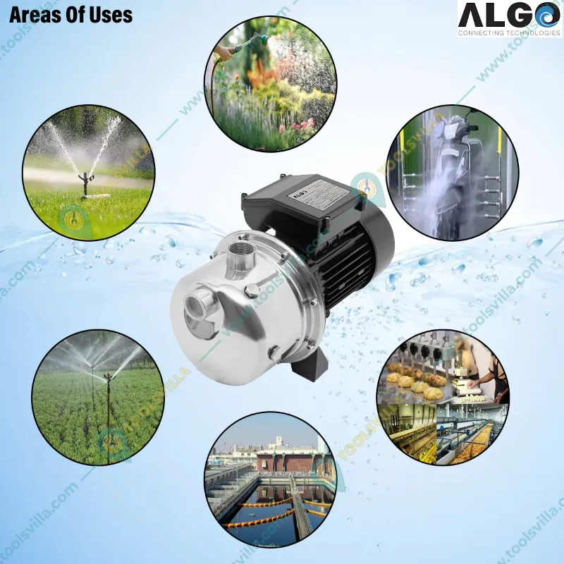 Algo 1 Hp Single Phase Self Priming SS Jet Pump 35m Head, 60 LPM Discharge, 25x25mm - 1 Year Warranty (JS-3-07S)