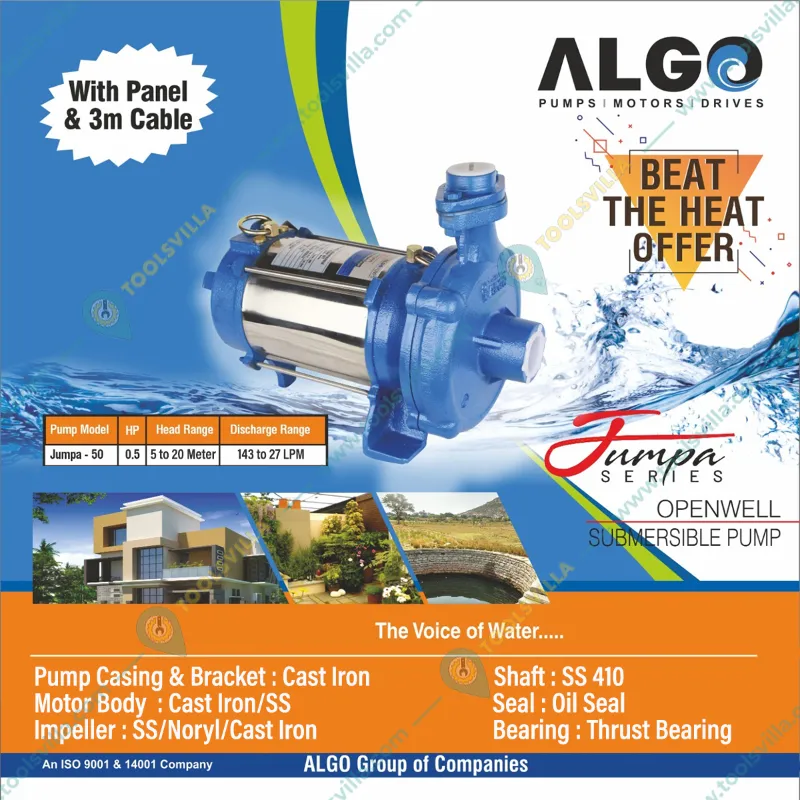 Algo (Jumpa-50) 0.5 HP 1Phase Openwell Submersible Pump With Control Panel 25x25mm - 1 Year Warranty