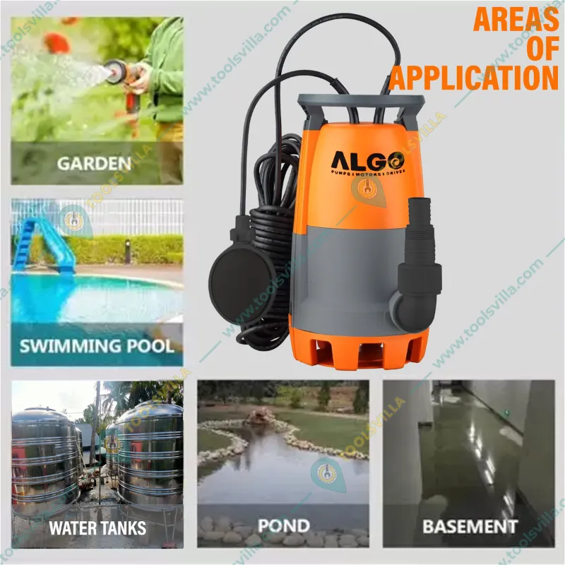Algo (Zingo-10) 1HP Single Phase Copper Winding Dewatering Sewage Pump For Clear Water With 8M Cable - 1 Year Warranty